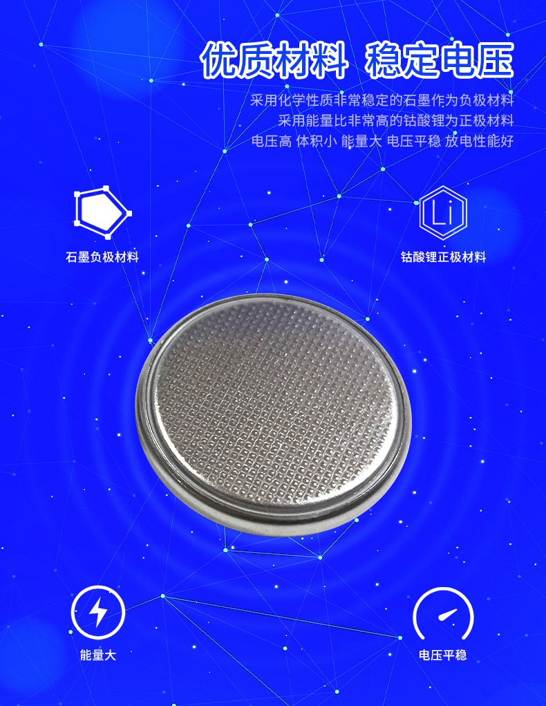 LIR2016紐扣電池采用優(yōu)質(zhì)材料電壓穩(wěn)定